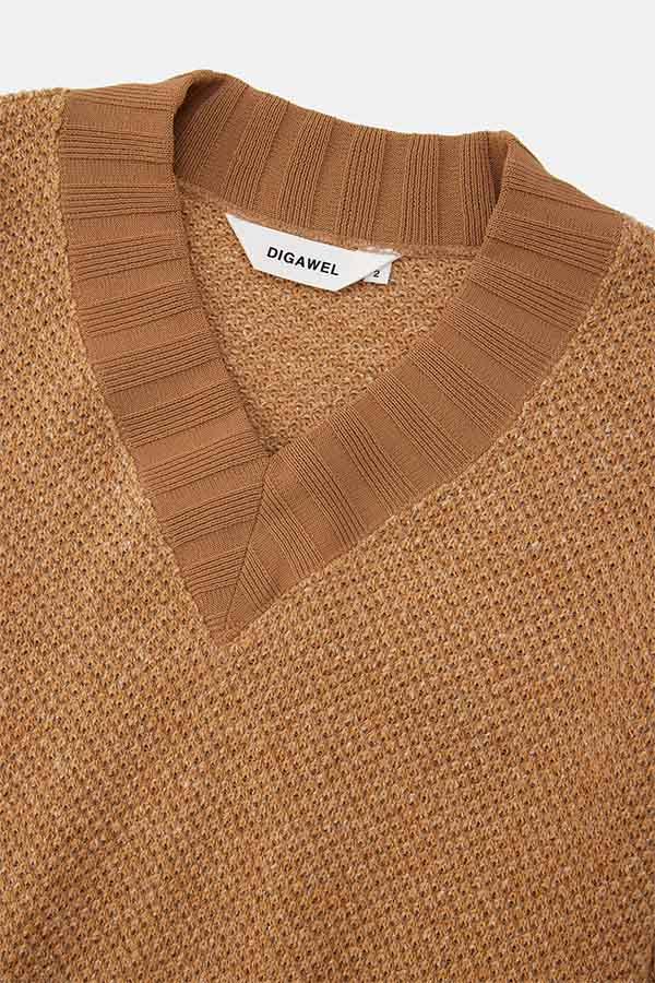 Hexagonal patterns knit rib sweatshirt