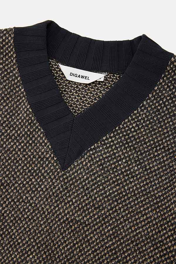 Hexagonal patterns knit rib sweatshirt