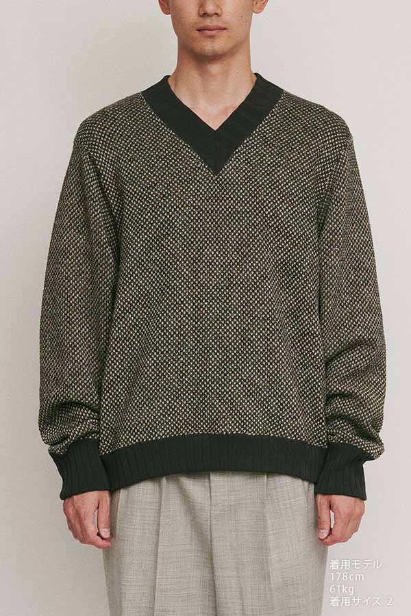 Hexagonal patterns knit rib sweatshirt
