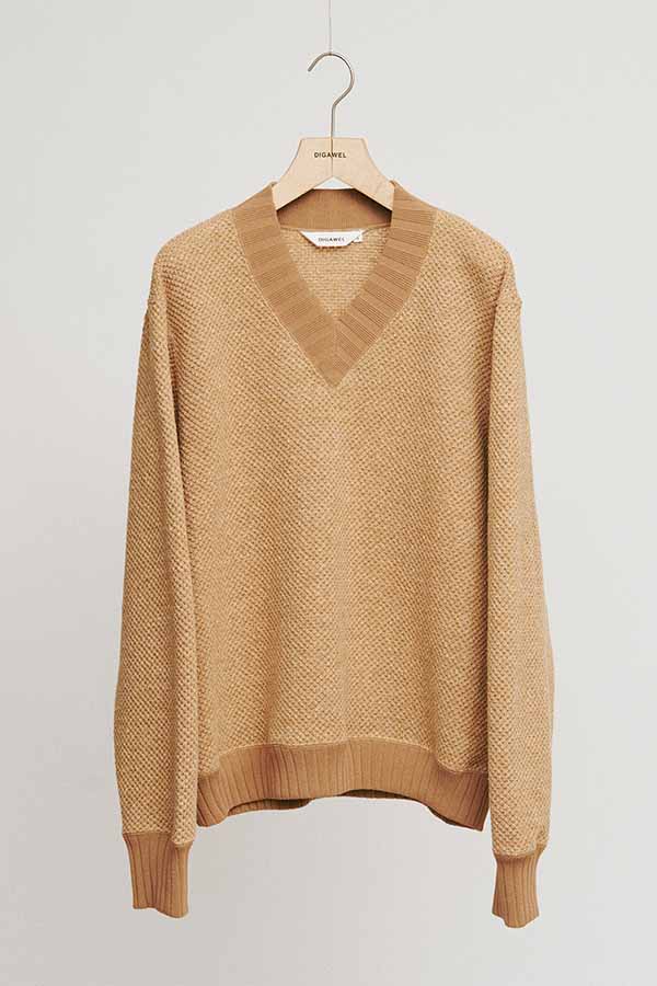 Hexagonal patterns knit rib sweatshirt