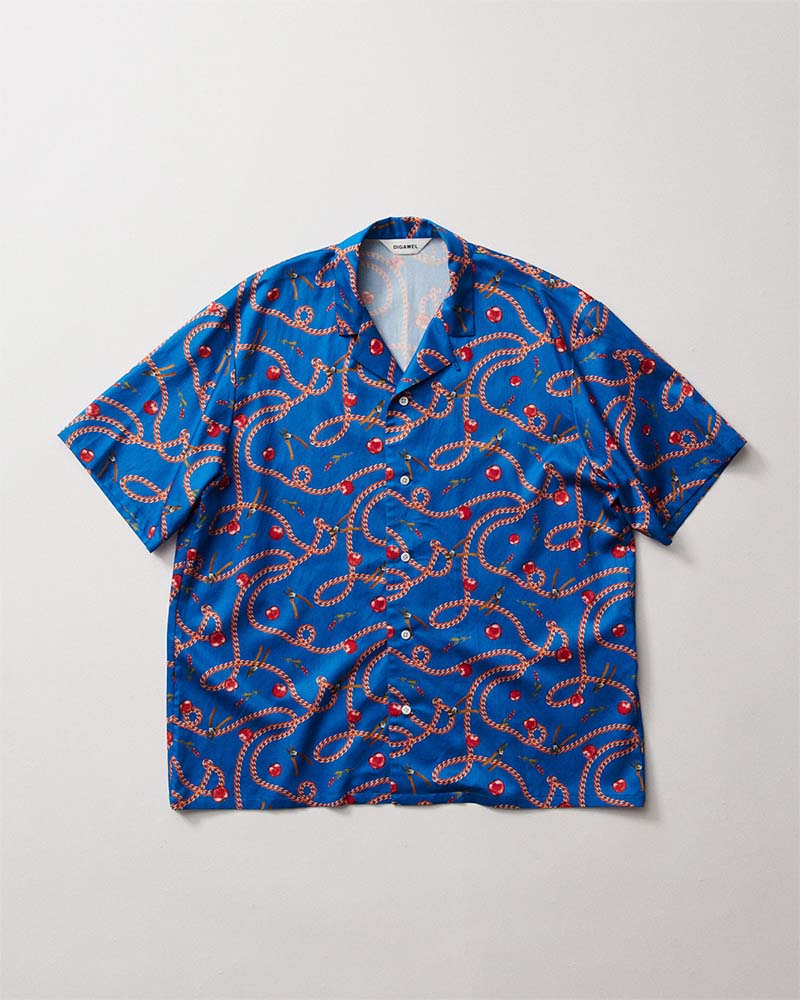 Open-collar S/S shirt(apple&chain)