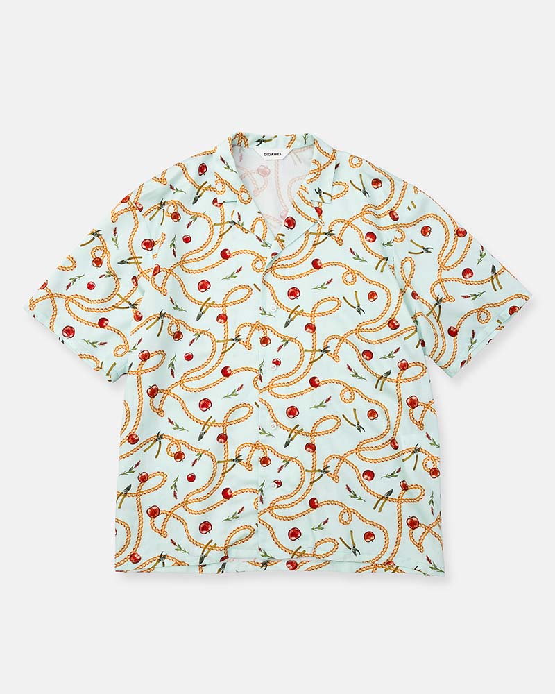 Open-collar S/S shirt(apple&chain)