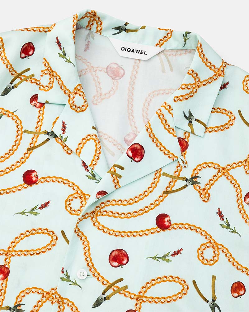 Open-collar S/S shirt(apple&chain)