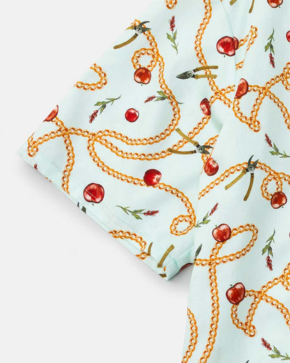 Open-collar S/S shirt(apple&chain)