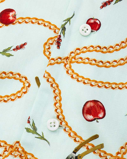 Open-collar S/S shirt(apple&chain)