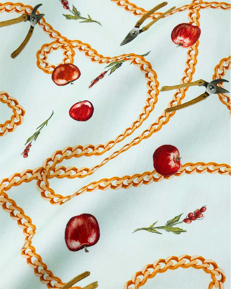 Open-collar S/S shirt(apple&chain)