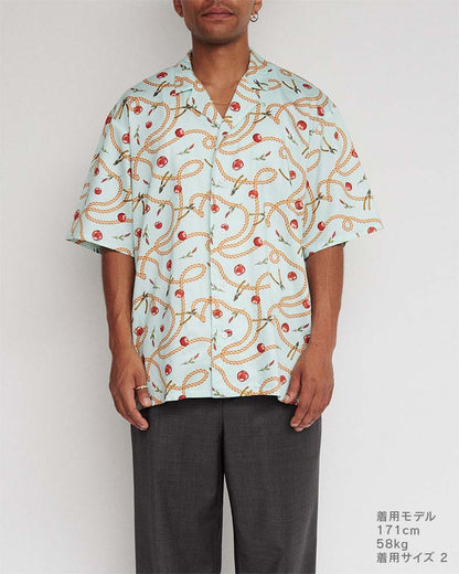 Open-collar S/S shirt(apple&chain)
