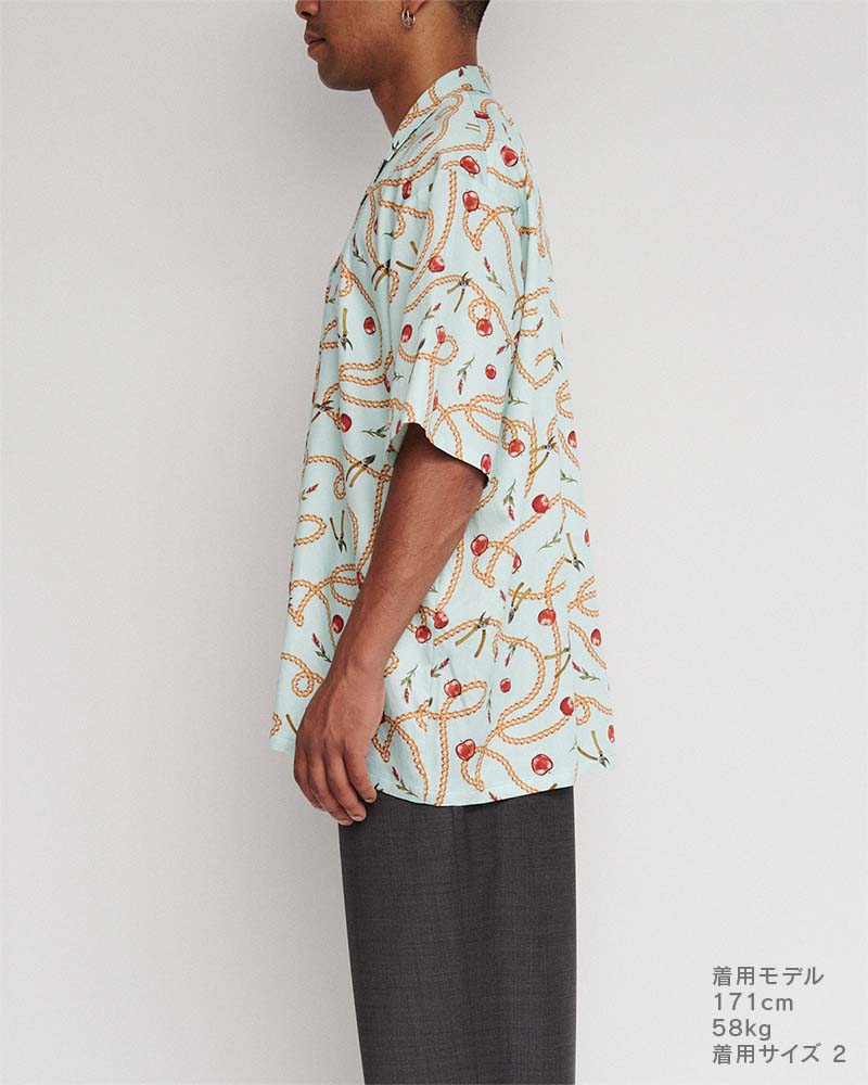 Open-collar S/S shirt(apple&chain)
