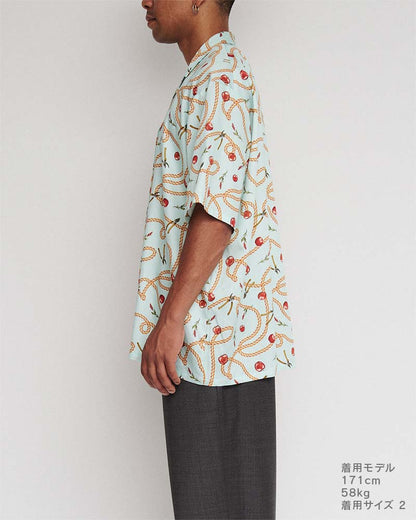 Open-collar S/S shirt(apple&chain)