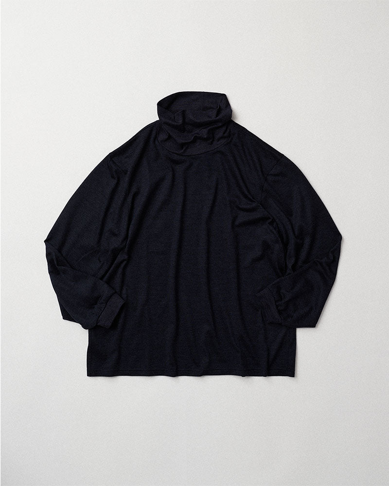 Merino wool  raised neckline L/S T-shirt