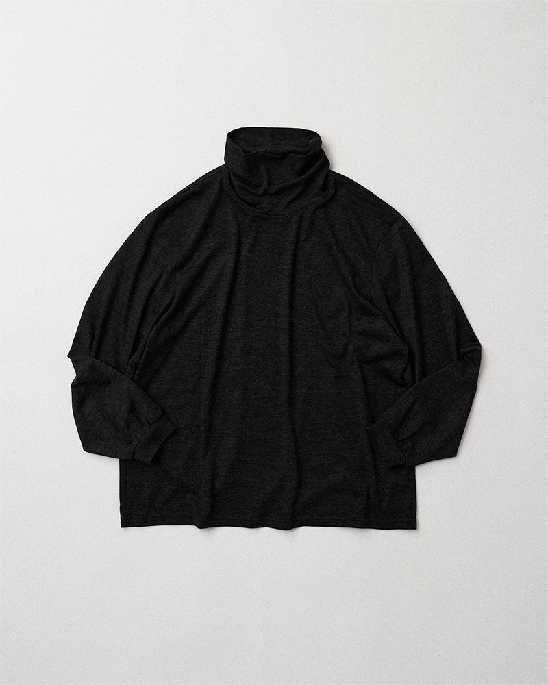 Merino wool  raised neckline L/S T-shirt
