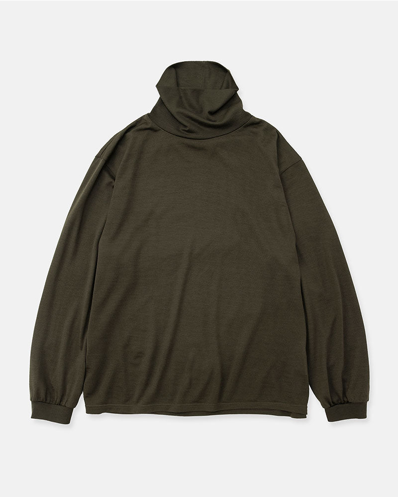 Merino wool  raised neckline L/S T-shirt