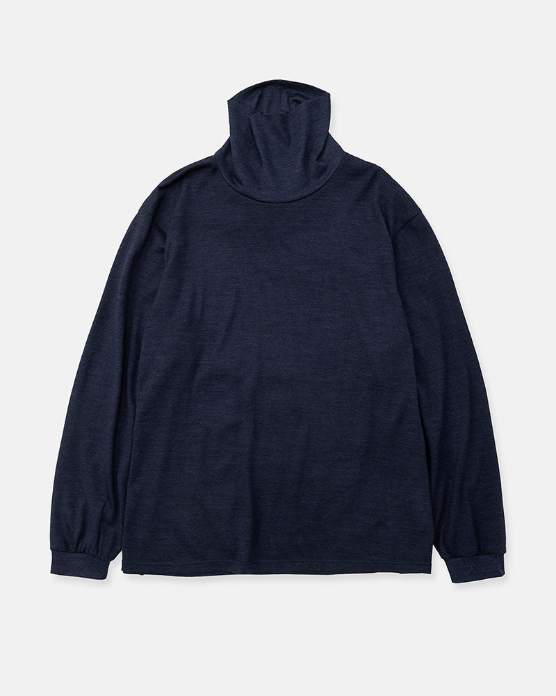 Merino wool  raised neckline L/S T-shirt