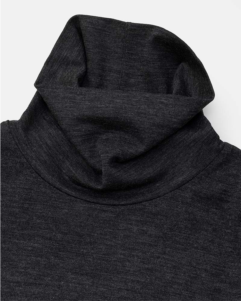 Merino wool  raised neckline L/S T-shirt