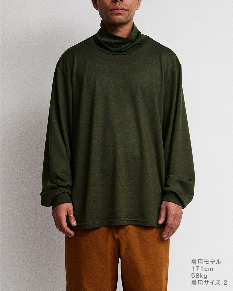 Merino wool  raised neckline L/S T-shirt