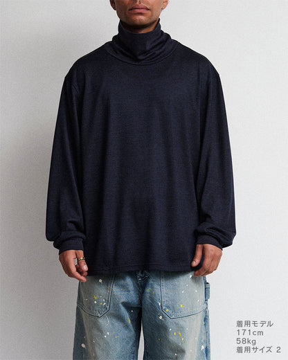 Merino wool  raised neckline L/S T-shirt