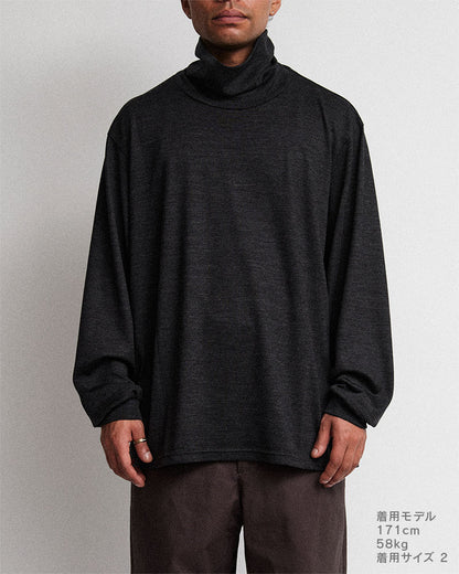Merino wool  raised neckline L/S T-shirt