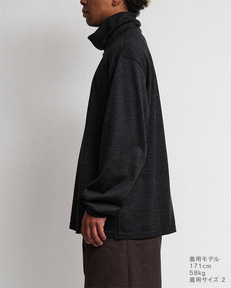 Merino wool  raised neckline L/S T-shirt