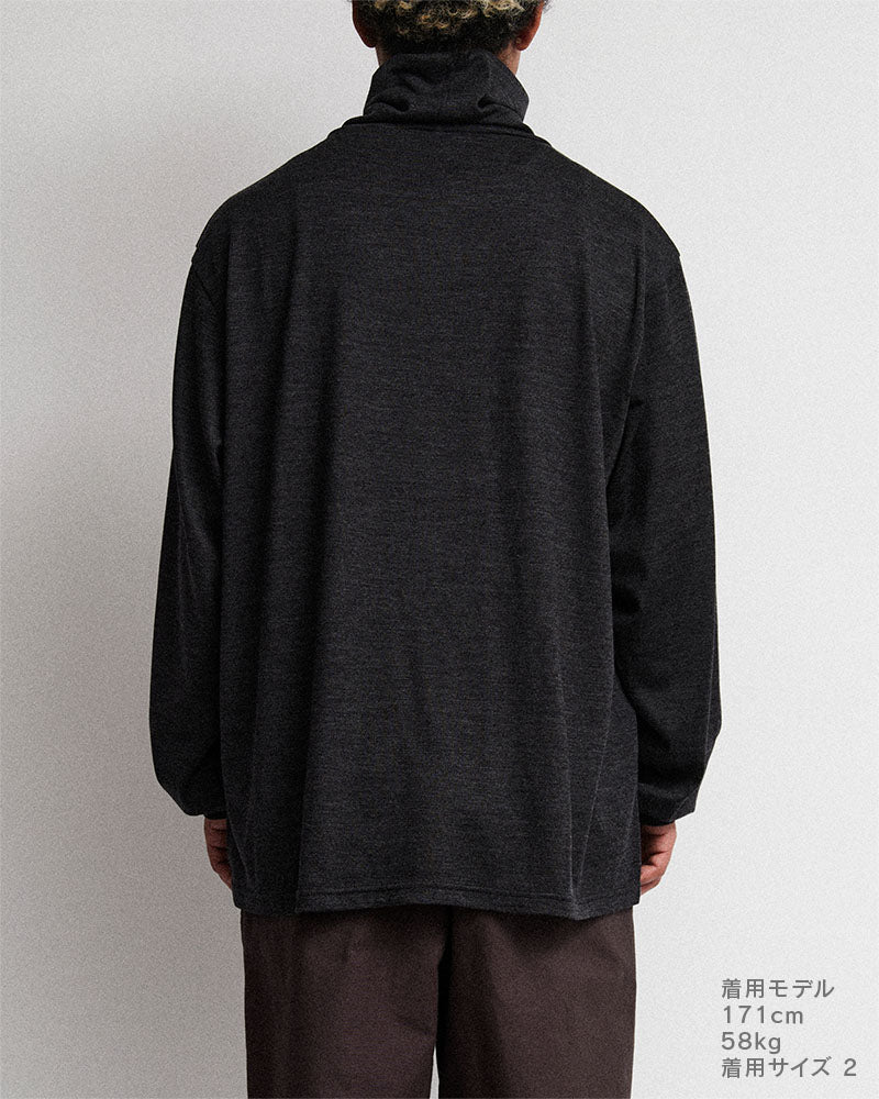 Merino wool  raised neckline L/S T-shirt