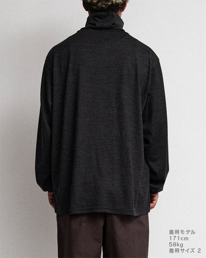 Merino wool  raised neckline L/S T-shirt